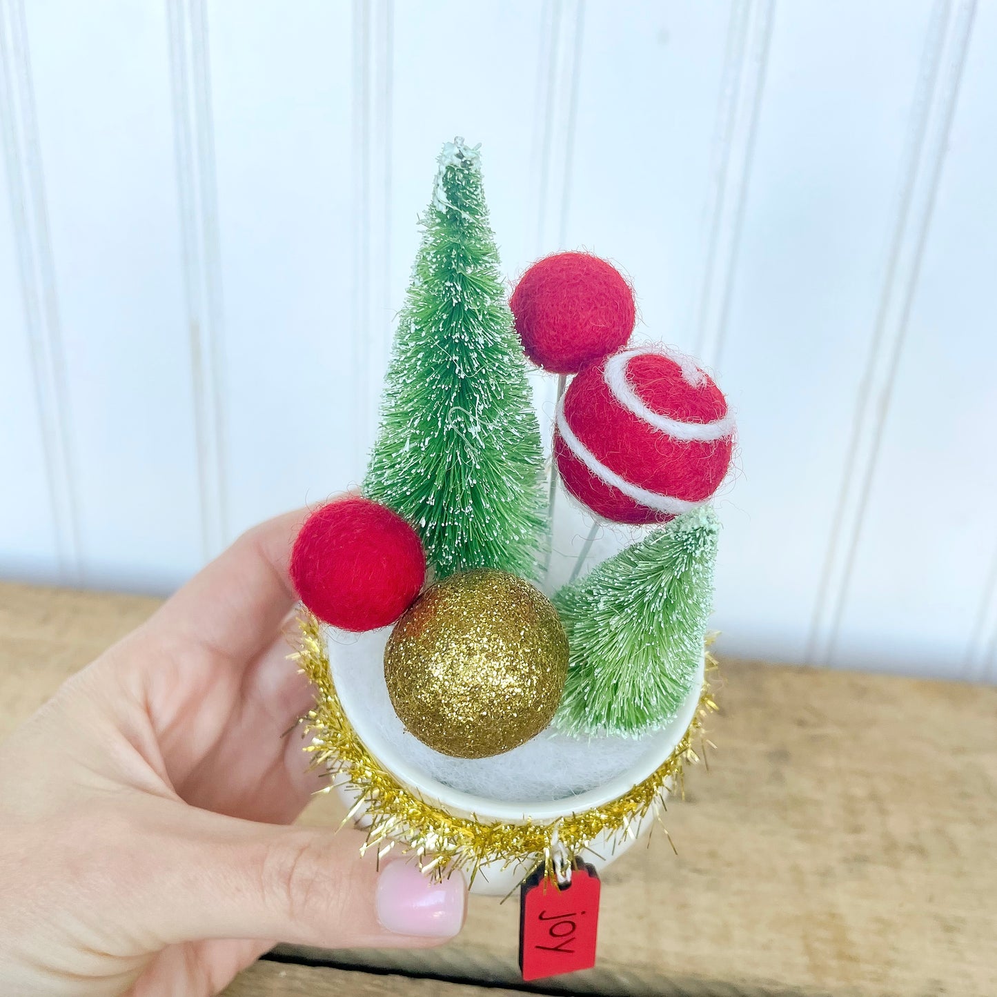 Bottle Brush + Felt Ball Arrangement